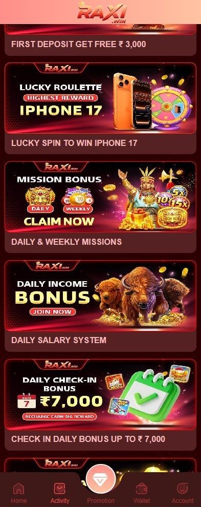 Raxiwin game homescreen preview